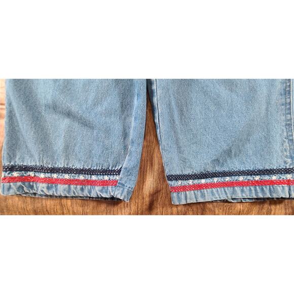 Vintage Agapo Bib Overalls Womens Med Crop Capri Embroidered Flag 4th July Y2K - Picture 5 of 11